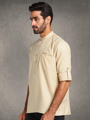cream solid short kurta - 17976676 - Standard Image - 2