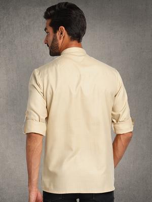 cream solid short kurta - 17976676 - Standard Image - 3