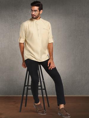 cream solid short kurta - 17976676 - Standard Image - 4