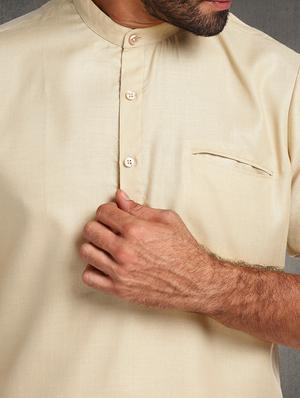 cream solid short kurta - 17976676 - Standard Image - 5