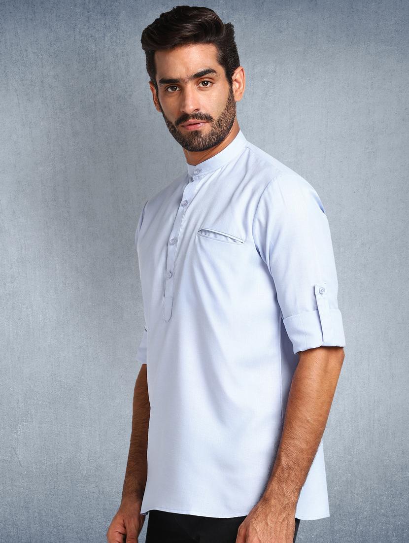 blue solid short kurta - 17976681 - Zoom Image - 2