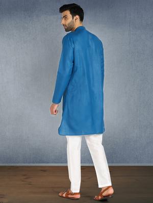 blue solid asymmetric long kurta - 17976691 - Standard Image - 3
