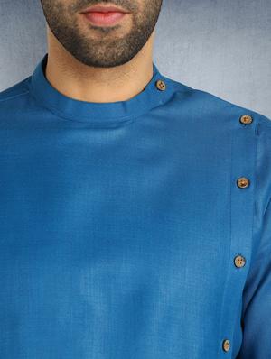 blue solid asymmetric long kurta - 17976691 - Standard Image - 5