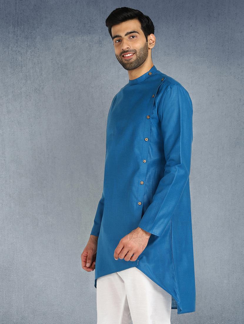 blue solid asymmetric long kurta - 17976691 - Zoom Image - 2