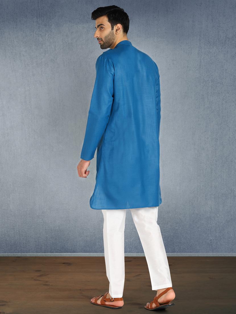 blue solid asymmetric long kurta - 17976691 - Zoom Image - 3