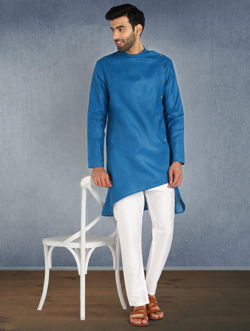 blue solid asymmetric long kurta - 17976691 - Zoom Image - 4