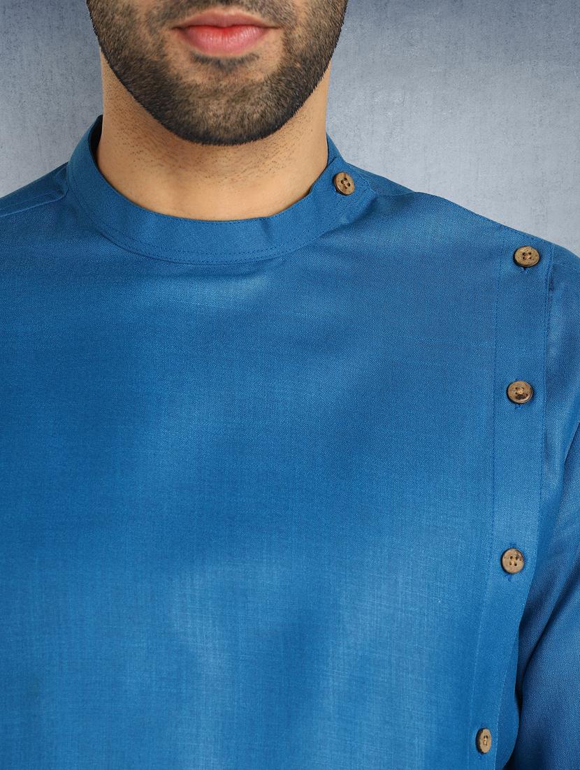 blue solid asymmetric long kurta - 17976691 - Zoom Image - 5