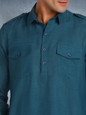 teal blue solid kurta pyjama ethnic wear set - 17976713 - Standard Image - 5