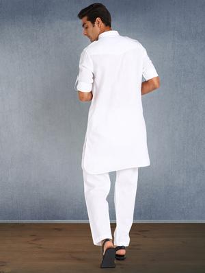 white solid kurta pyjama ethnic wear set - 17976717 - Standard Image - 3