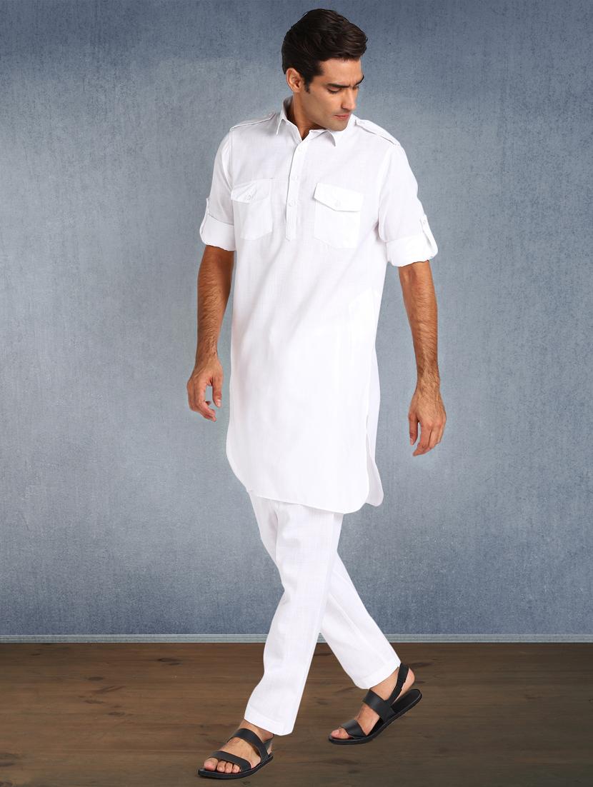 white solid kurta pyjama ethnic wear set - 17976717 - Zoom Image - 2