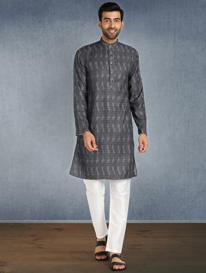 grey printed kurta pyjama ethnic wear set - 17976723 - Standard Image - 2