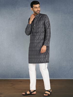 grey printed kurta pyjama ethnic wear set - 17976723 - Standard Image - 3