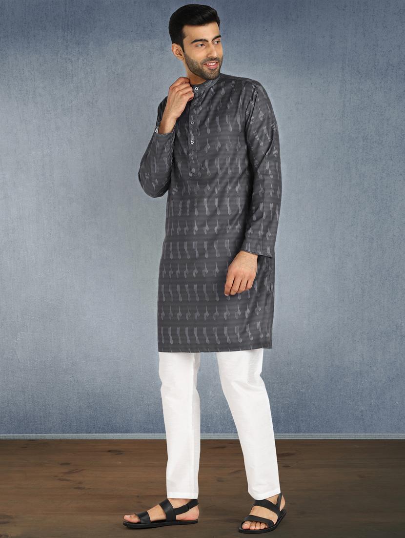 grey printed kurta pyjama ethnic wear set - 17976723 - Zoom Image - 3