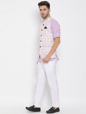 purple solid kurta trouser set with white printed jacket - 17976755 - Standard Image - 3