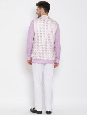 purple solid kurta trouser set with white printed jacket - 17976755 - Standard Image - 5