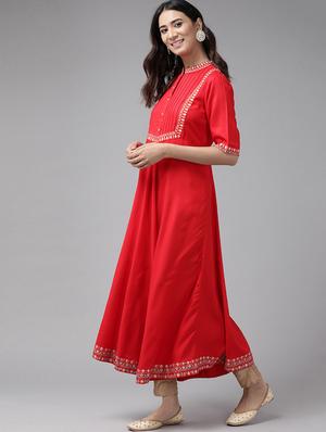 red rayon flared kurta - 17977183 - Standard Image - 2