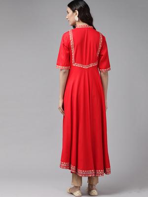 red rayon flared kurta - 17977183 - Standard Image - 3