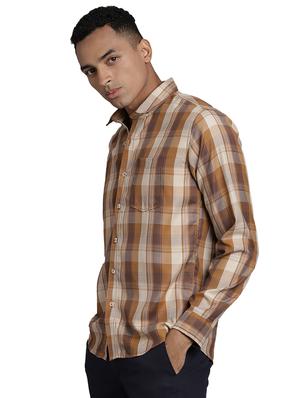 beige checkered casual shirt - 17977426 - Standard Image - 2