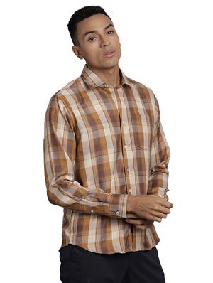 beige checkered casual shirt - 17977426 - Standard Image - 3
