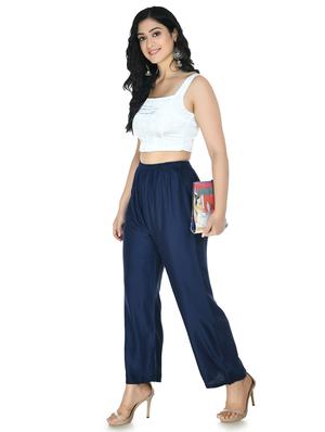 navy blue solid palazzo - 17977611 - Standard Image - 4