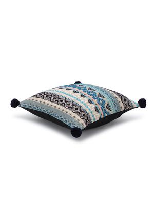 dazzle collection by mezposh : coral & multi acrylic lurex jacquard ethnic motifs cushion cover with pompoms (16x16in) - 17977647 - Standard Image - 3