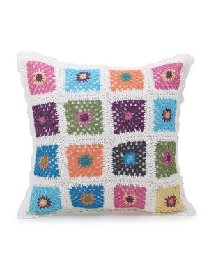 cohort collection by mezposh : white & multi cotton checkered crochet cushion cover (18x18in) - 17977657 - Standard Image - 4
