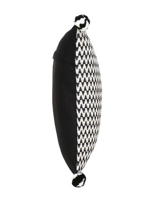 mezposh acoustic black & white cotton jacquard chevron pompom cushion cover (16"x16") - 17977782 - Standard Image - 2