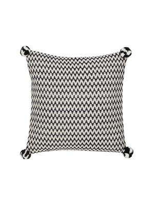 mezposh acoustic black & white cotton jacquard chevron pompom cushion cover (16"x16") - 17977782 - Standard Image - 3