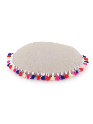 mezposh rustic natural & multi cotton canvas solid self design tasselled cushion cover (16"x16") - 17977796 - Standard Image - 2