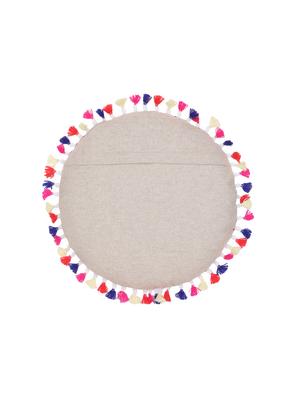 mezposh rustic natural & multi cotton canvas solid self design tasselled cushion cover (16"x16") - 17977796 - Standard Image - 3