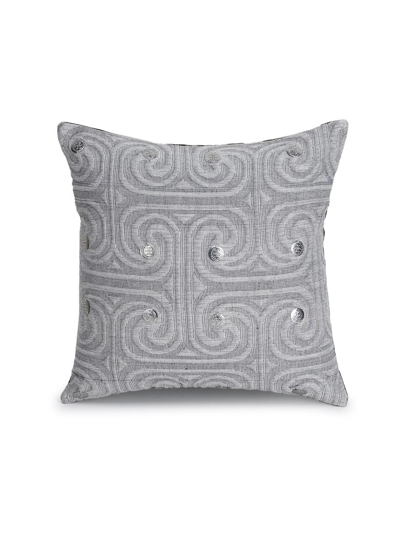 mezposh dazzle grey & silver cotton self design embellished cushion cover (12"x12") - 17977808 - Zoom Image - 3