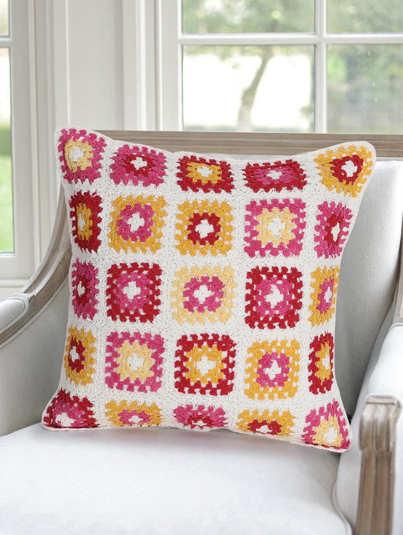 mezposh cohort white & multi cotton checkered textured-hand made croatia cushion cover (16"x16") - 17977818 - Zoom Image - 1