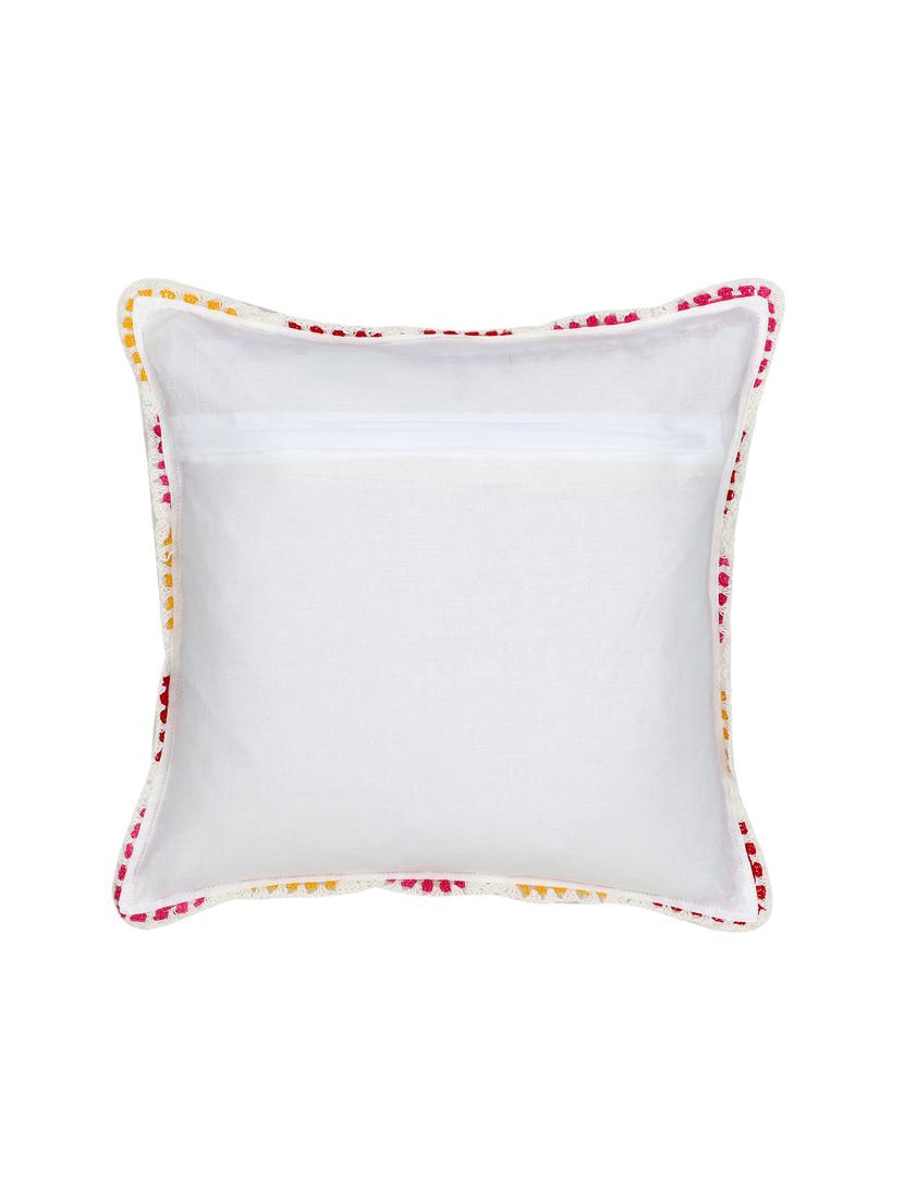 mezposh cohort white & multi cotton checkered textured-hand made croatia cushion cover (16"x16") - 17977818 - Zoom Image - 2