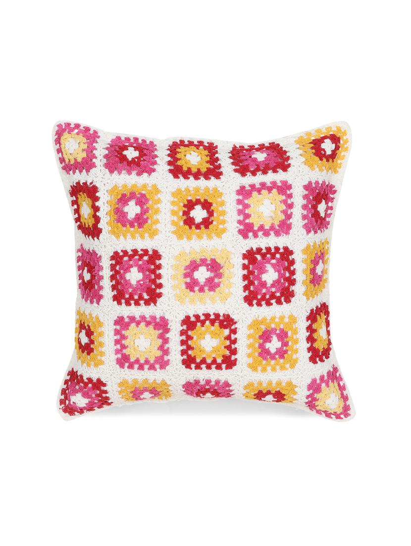 mezposh cohort white & multi cotton checkered textured-hand made croatia cushion cover (16"x16") - 17977818 - Zoom Image - 3