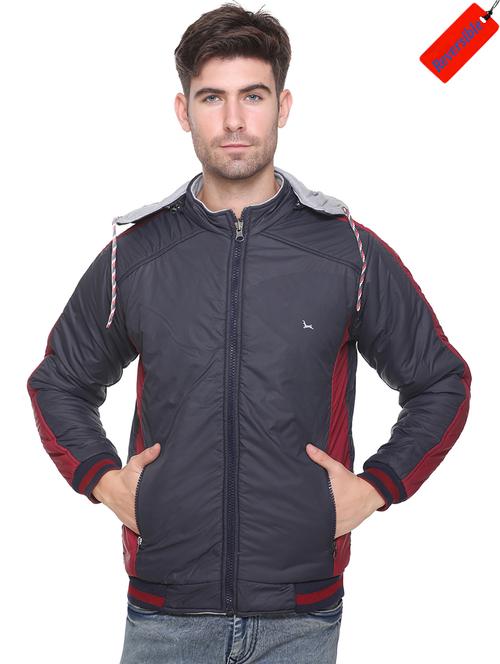 navy blue color block reversible jacket - 17977958 - Standard Image - 1