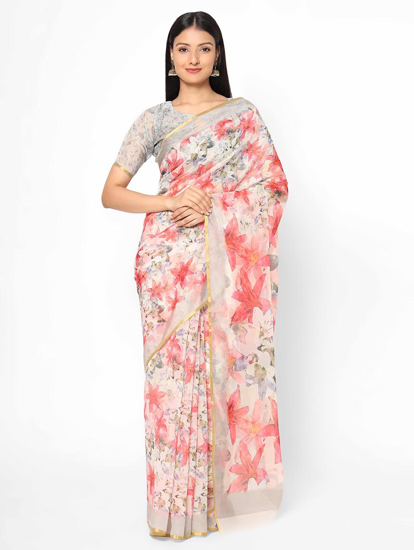 floral printed saree with blouse - 17979158 - Zoom Image - 1