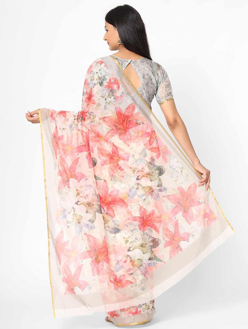 floral printed saree with blouse - 17979158 - Zoom Image - 2