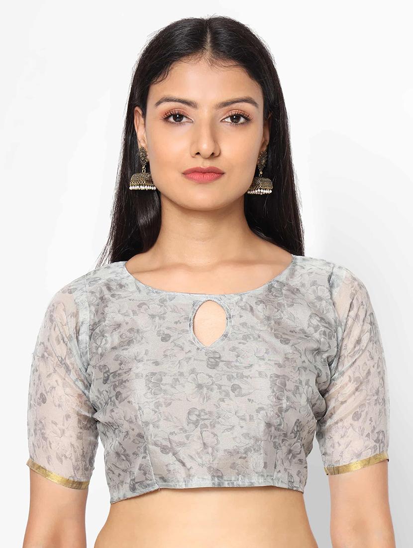 floral printed saree with blouse - 17979158 - Zoom Image - 3