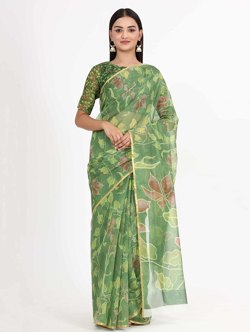 floral printed saree with blouse - 17979159 - Zoom Image - 1