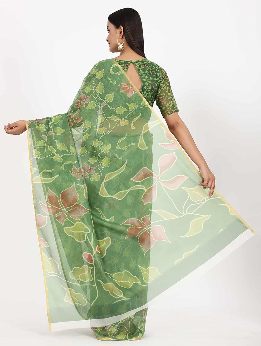 floral printed saree with blouse - 17979159 - Zoom Image - 2