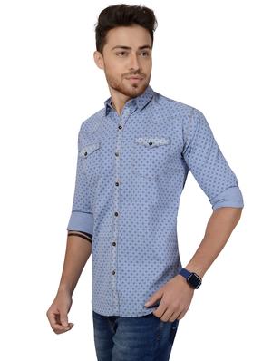 blue printed casual shirt - 17979417 - Standard Image - 2