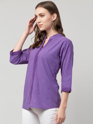 mandarin collar solid regular top - 17980402 - Standard Image - 2