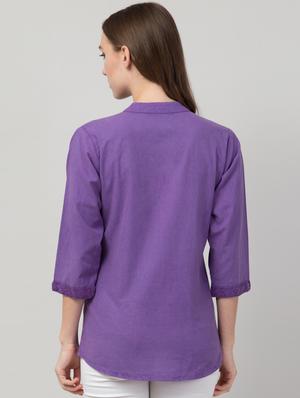 mandarin collar solid regular top - 17980402 - Standard Image - 3