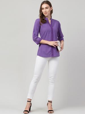 mandarin collar solid regular top - 17980402 - Standard Image - 4
