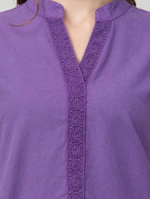 mandarin collar solid regular top - 17980402 - Standard Image - 5