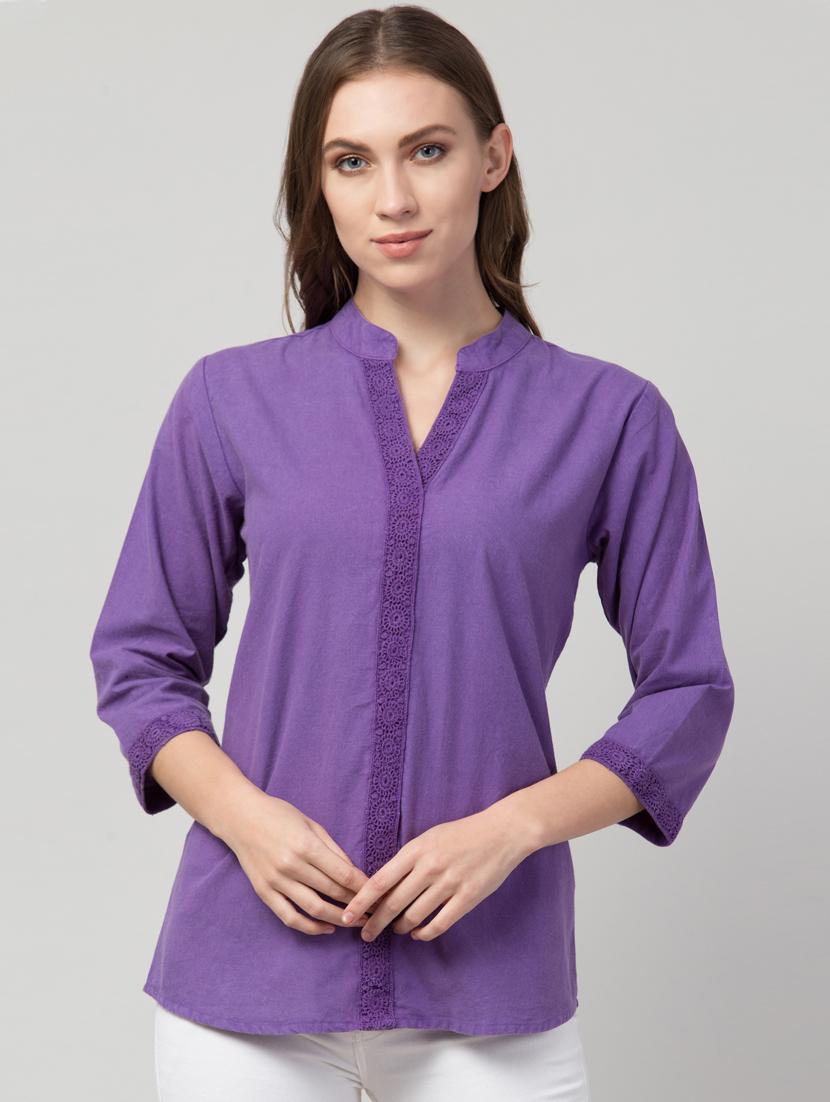 mandarin collar solid regular top - 17980402 - Zoom Image - 1