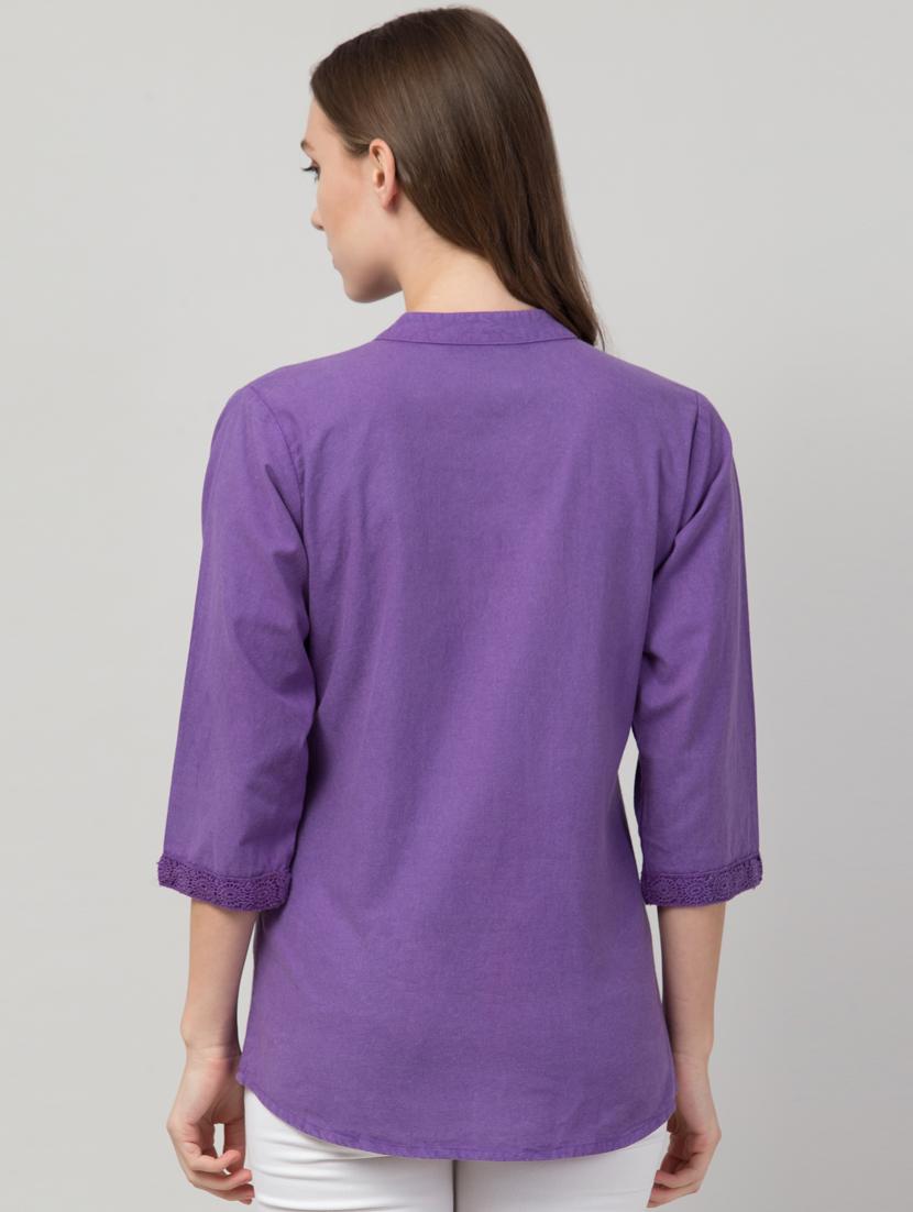 mandarin collar solid regular top - 17980402 - Zoom Image - 3