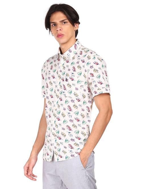 off white printed linen casual shirt - 17982019 - Standard Image - 1