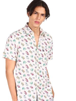 off white printed linen casual shirt - 17982019 - Standard Image - 2