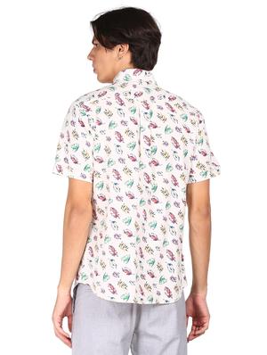 off white printed linen casual shirt - 17982019 - Standard Image - 3